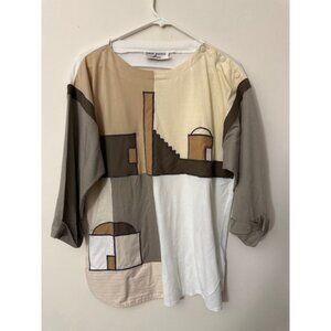 Women's Vintage Bonnie Boerer & Company Abstract Design M White Brown